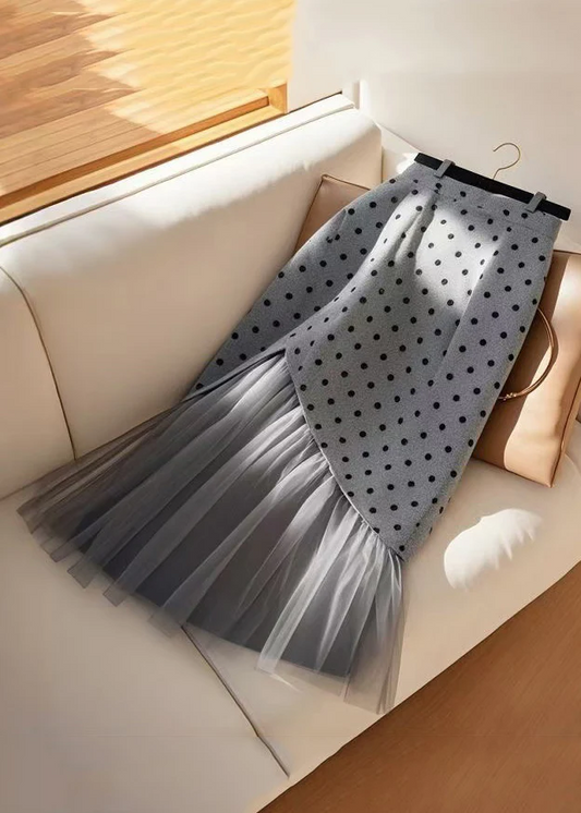 Ladies Dot High Waist Tulle Patchwork Half-body Skirt Spring