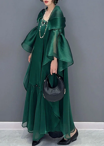 Women's Party Emerald Ruffled Patchwork Silk Cardigan