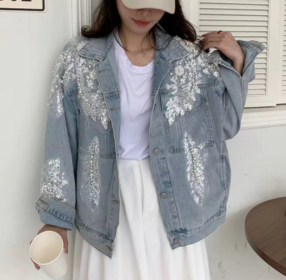 Fashion Handmade Beaded Beading Embellished Denim Jacket Top
