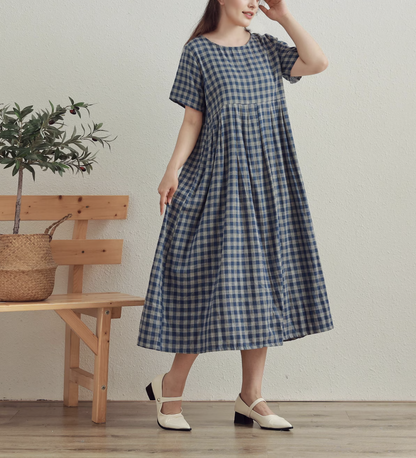 Plaid Plain Fine Fabric Dress Natural Cotton Dress Organic Gauze Soft Loungewear Customized Plus Size Dresses
