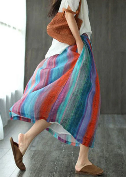 Vintage Color Blocking Ramie A-Line Skirt