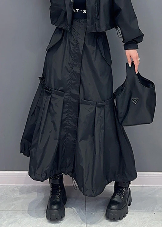 Fashion Patchwork Stretch Waist Solid Color Pleated Long Skirt