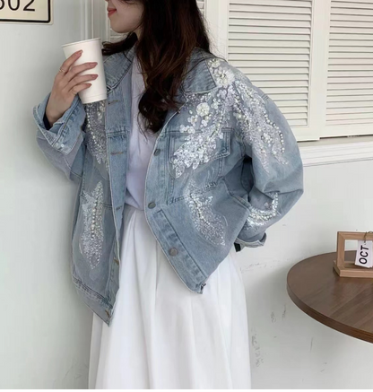 Fashion Handmade Beaded Beading Embellished Denim Jacket Top