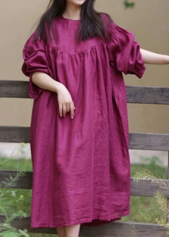 Round Neck Patchwork Ruched Long Sleeve Dress