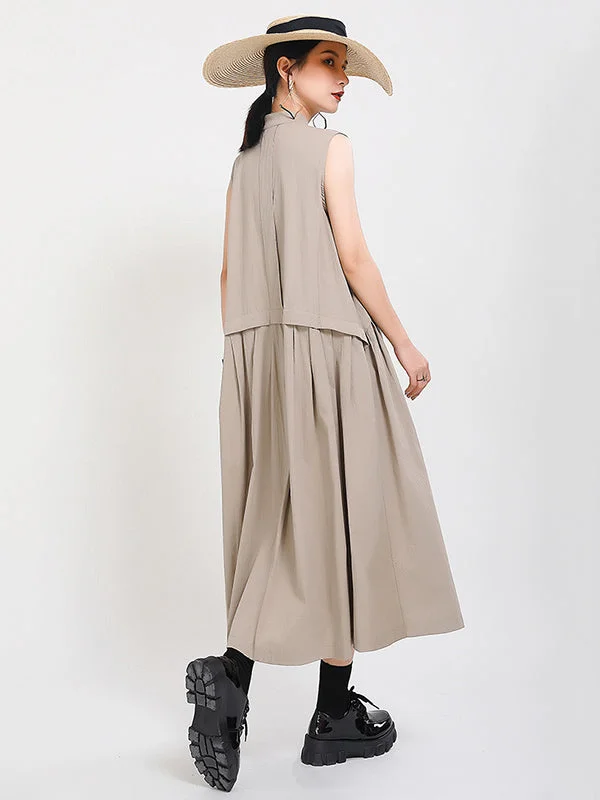 Women's Beach Travel Solid Color Sleeveless Stand-Up Neck Shirt Dresses
