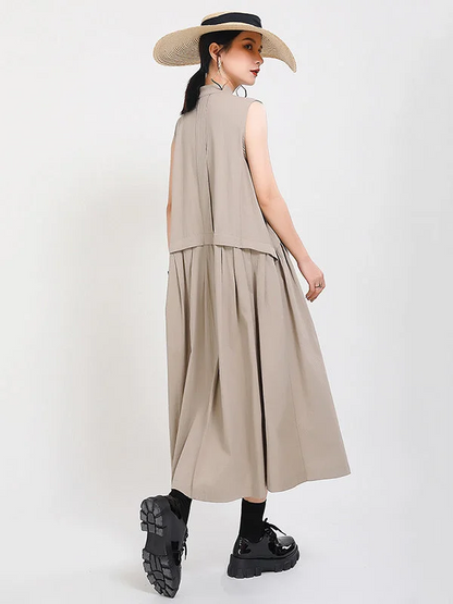 Women's Beach Travel Solid Color Sleeveless Stand-Up Neck Shirt Dresses