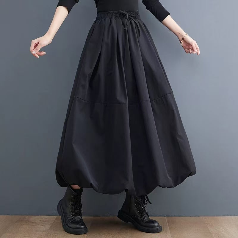 Women's High Waist Black Lantern Skirt Baidu