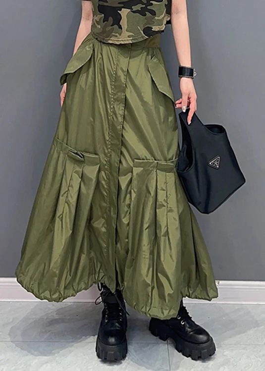 Fashion Patchwork Stretch Waist Solid Color Pleated Long Skirt