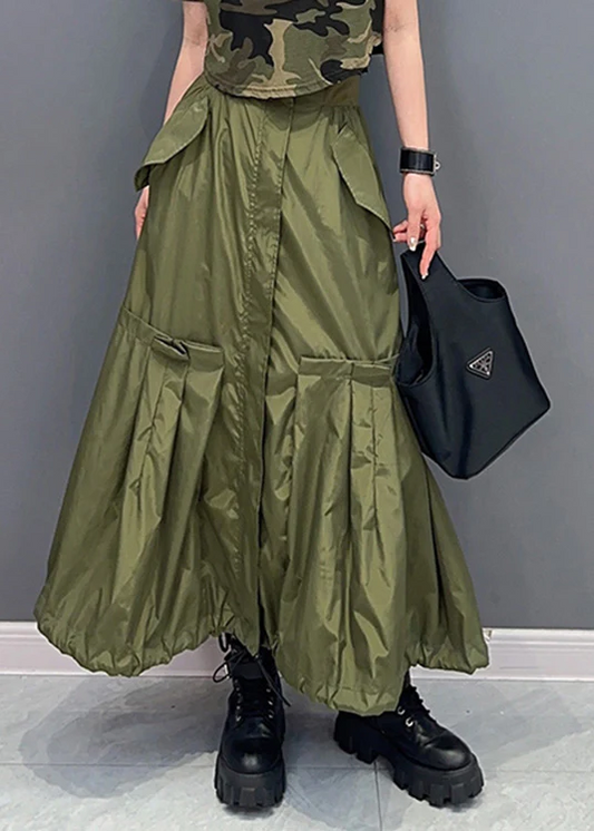 Fashion Patchwork Stretch Waist Solid Color Pleated Long Skirt
