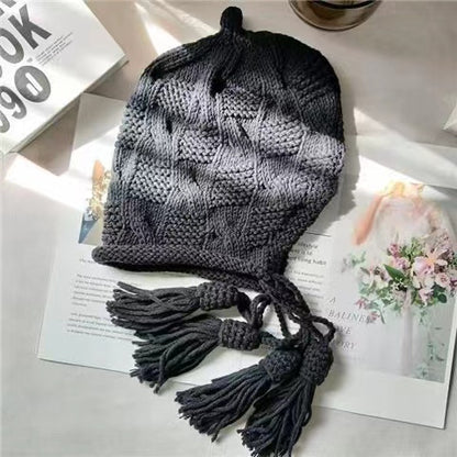 Fashion khaki tassel pigtail knit fall and winter hat