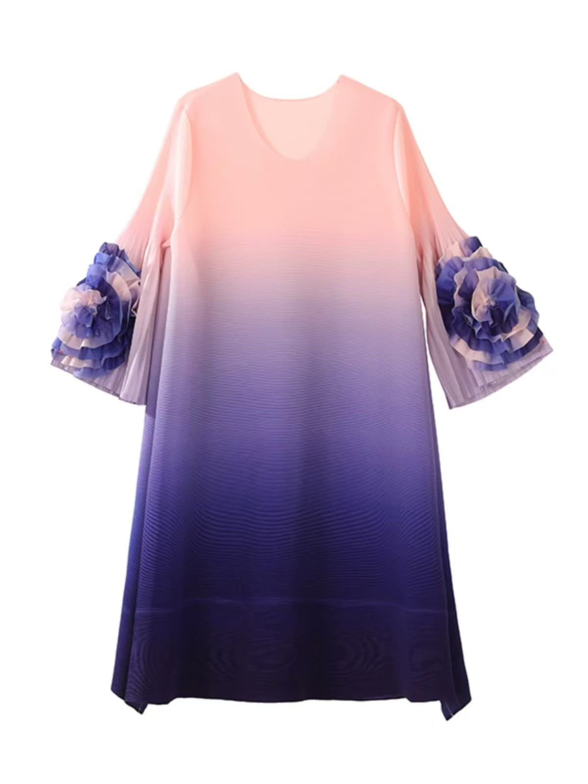 Women's Plus Size Round Neck Pleated Floral Dresses