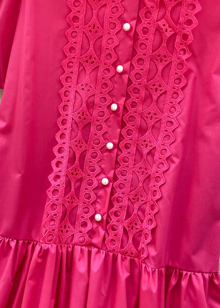 Women's Holiday Party Rose Patchwork Lace Shirtdress