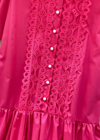 Women's Holiday Party Rose Patchwork Lace Shirtdress