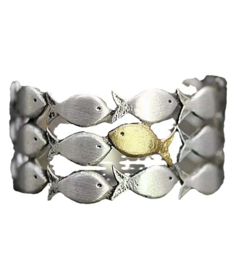 Women's Yellow Sterling Silver Fish Ring