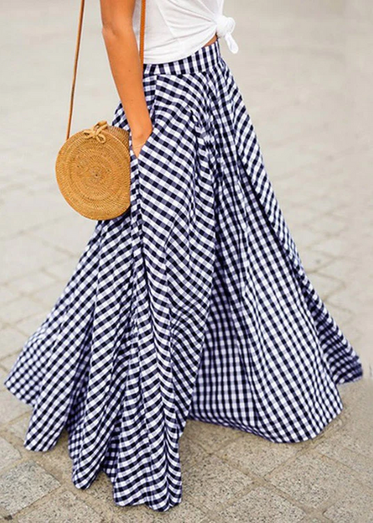 Women's Plaid Draped High Waist Long Skirt