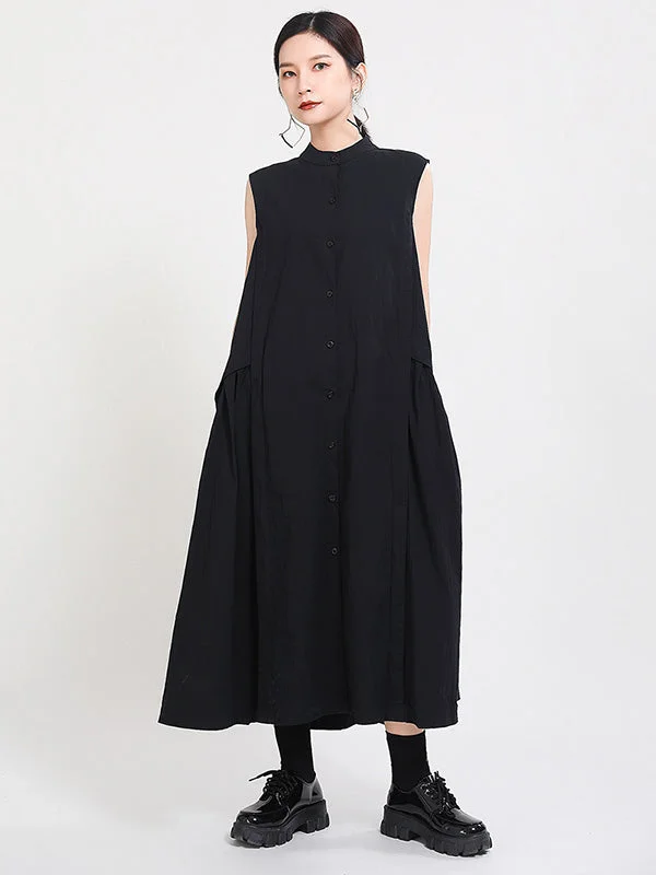 Women's Beach Travel Solid Color Sleeveless Stand-Up Neck Shirt Dresses