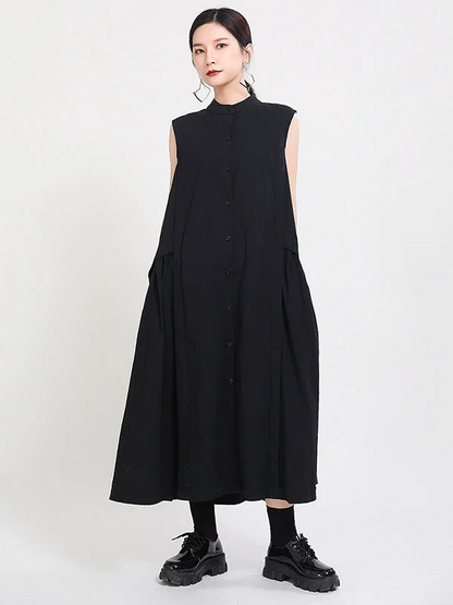 Women's Beach Travel Solid Color Sleeveless Stand-Up Neck Shirt Dresses