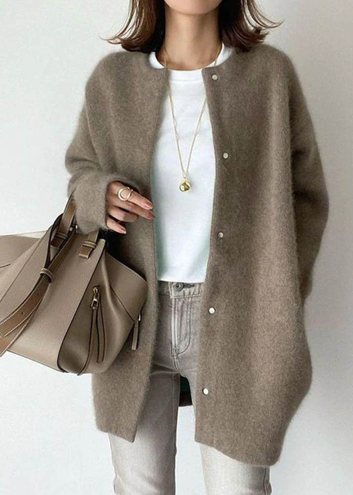 Casual O-neck patchwork mink wool knit coat