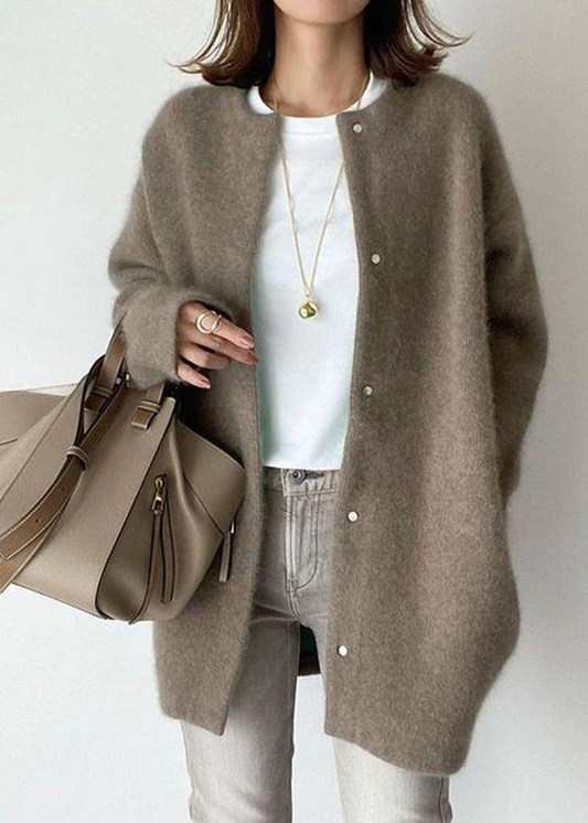 Casual O-neck patchwork mink wool knit coat