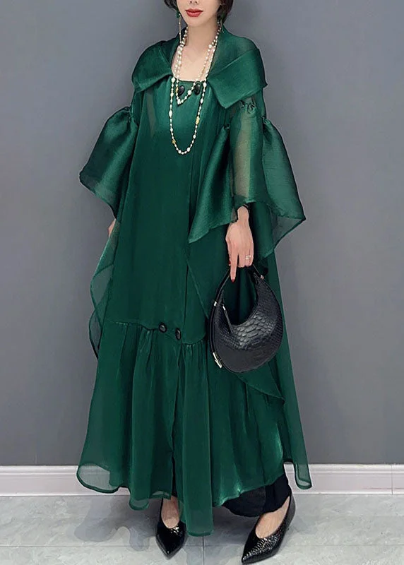 Women's Party Emerald Ruffled Patchwork Silk Cardigan