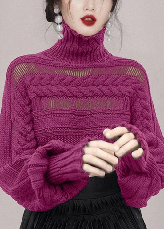 Women's Plus Size Geometric High Neck Skeleton Chunky Knit Sweater Winter