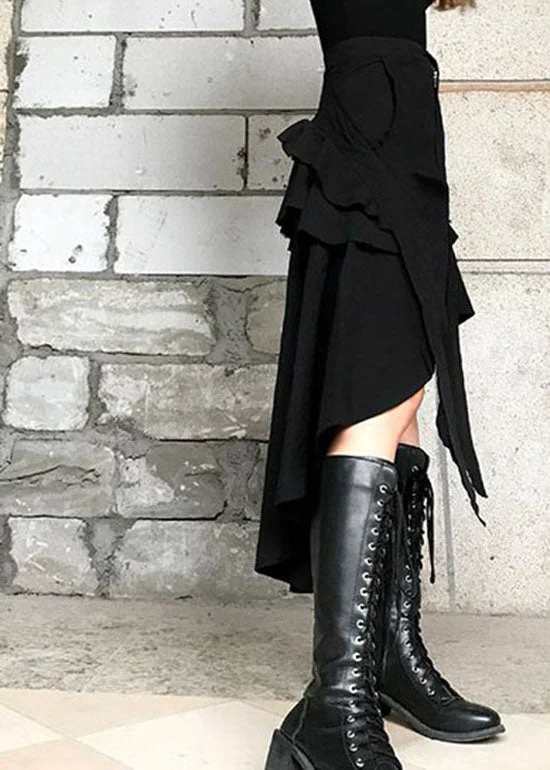 Button Pocket Asymmetric Ruffle Half Bodycon Skirt