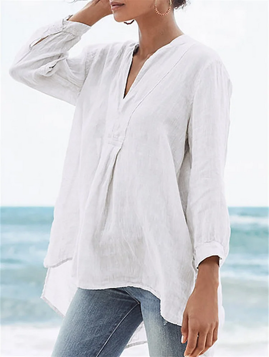Women's Plus Size Classic Solid Color Linen Top