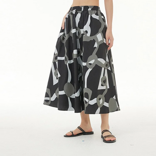 Italian Women's Colorblocked Printed Elastic Waist Pocket Half Skirt