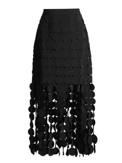 Elegant Round Piece Tassel Hollow Embroidery Irregular A-Line Skirt