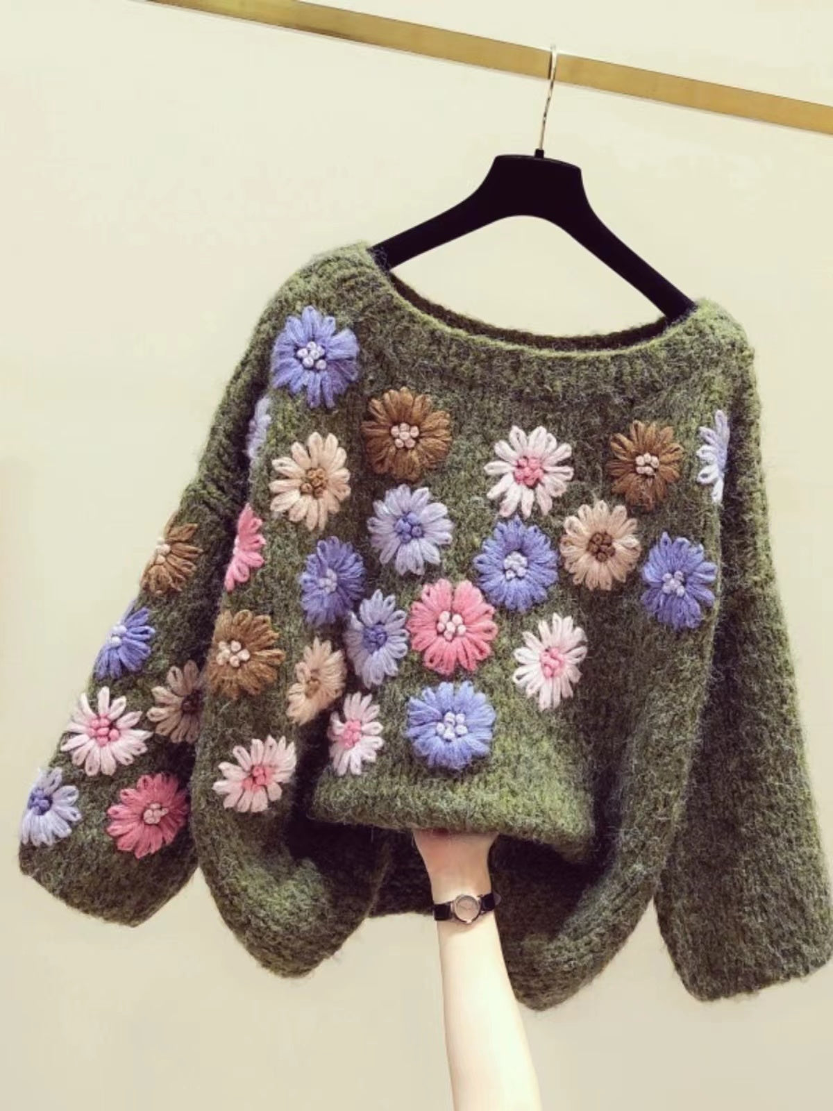 Handmade Floral Embroidery Pullover Sweater Top