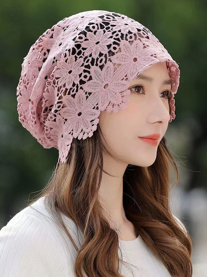 Black Lace Cutout Floral Hat