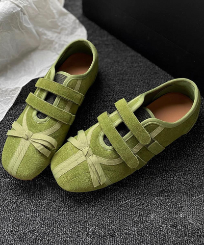 Women's Hundred Patchwork Soft Sole Flat Shoes Green Suede