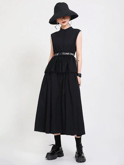 Women's Beach Travel Solid Color Sleeveless Stand-Up Neck Shirt Dresses