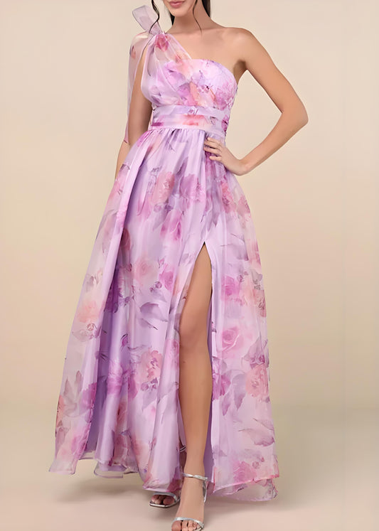 Light Purple Asymmetric Side Split Chiffon Sleeveless Party Dresses Holiday Party Holiday Dresses Dresses Long Dresses