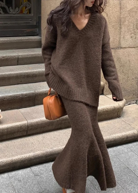 Women's Plus Size Cozy Cotton Knit Sweater and Skirt Two Piece Set