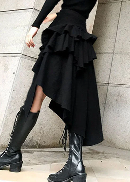 Button Pocket Asymmetric Ruffle Half Bodycon Skirt
