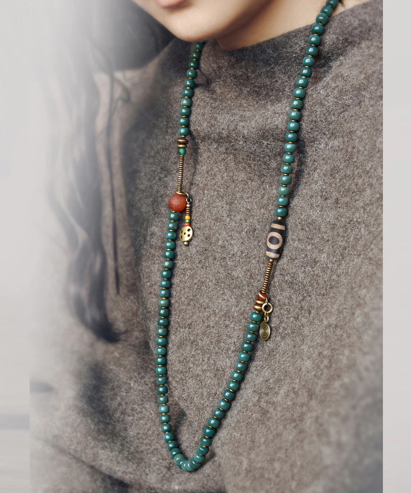 Women's Bodhi Beaded Tassel Charm Lucky Bracelet Necklace
