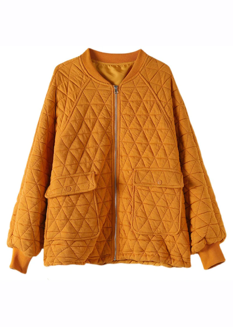 Casual O-Neck Zipper Plaid Thick Jacket Long Sleeve