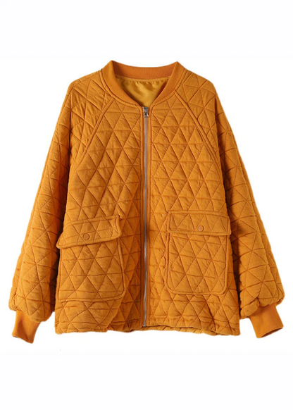 Casual O-Neck Zipper Plaid Thick Jacket Long Sleeve