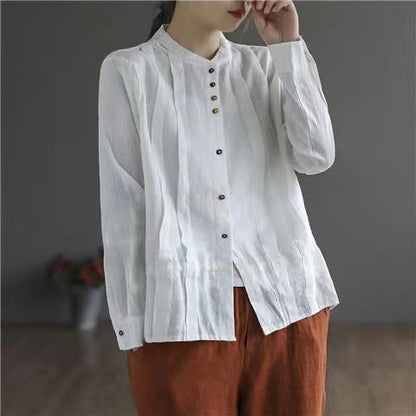 Women's Elegant Button Top Long Sleeve Linen