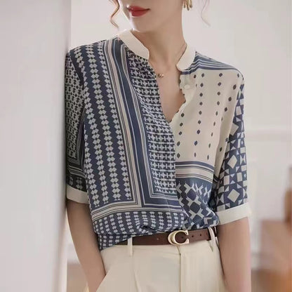 Casual Standing Collar Striped Printed Button Down Cardigan Shirt