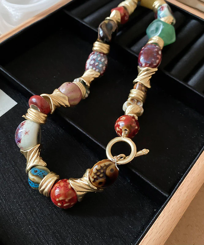 Rainbow Sterling Silver Gold Plated Bead Necklace