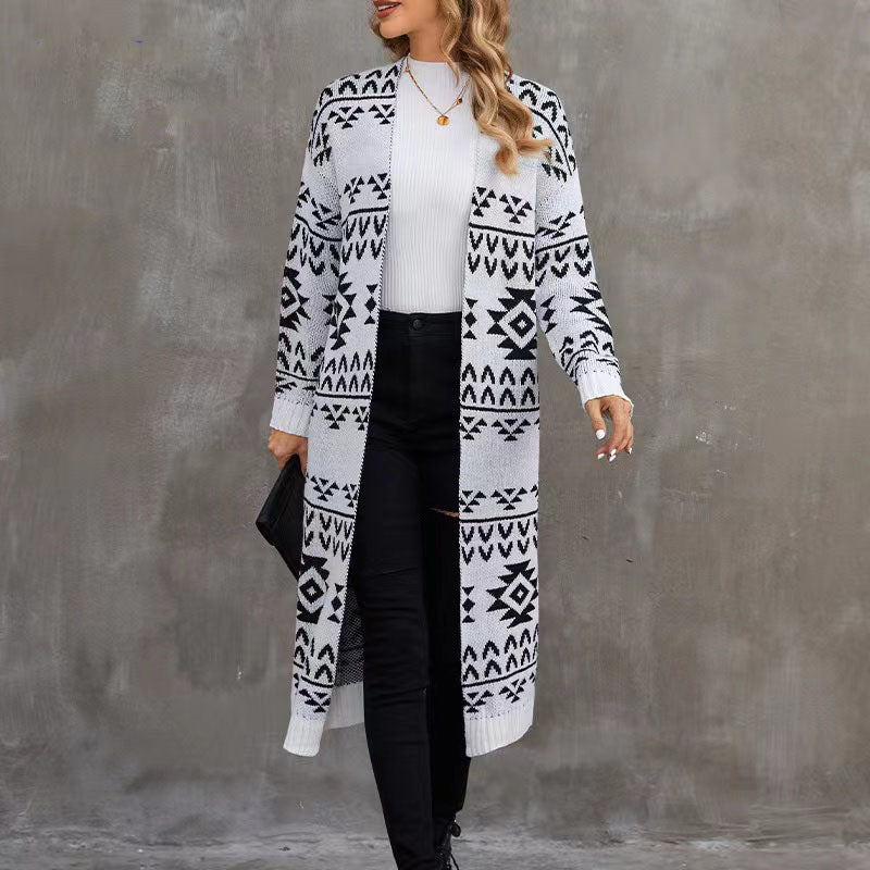 Loose Cardigan Snowflake Geometric Knit Sweater