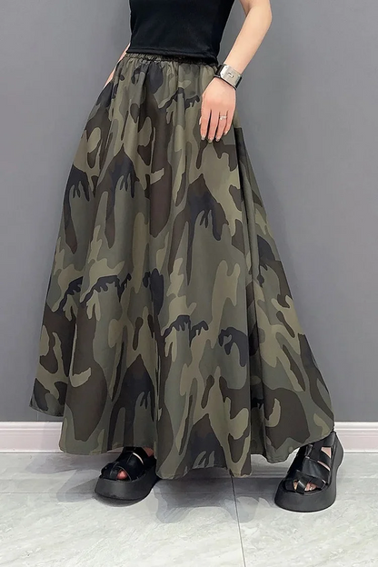 Italian Women's Elastic Waist Camouflage A-Line Skirt