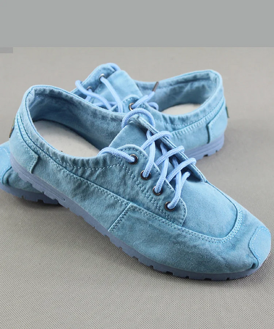 Ladies Blue Cotton Fabric Flat Women's Shoes Cross Strap Flat Shoes Spring