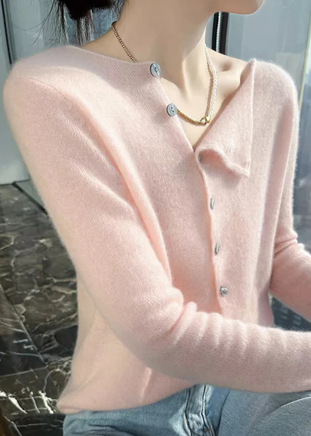 Minimalist O-Neck Buttoned Wool Sweater Top