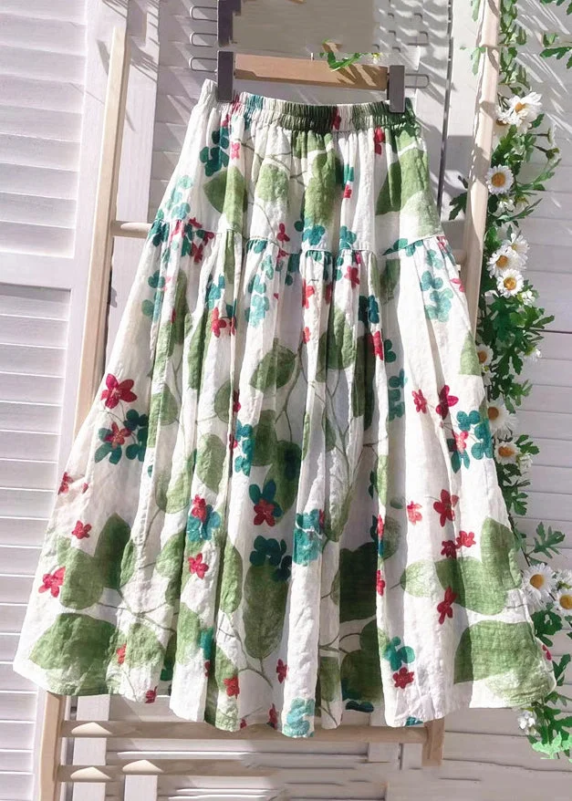 Women's Beach Green Printed Elastic Waist Cotton Halter Skirt