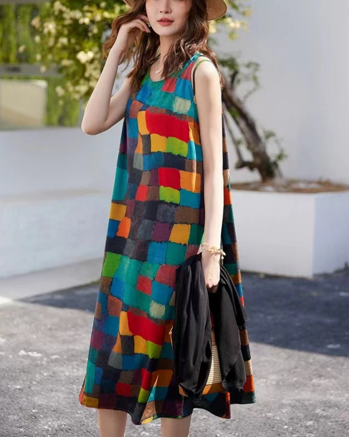 Bohemian Round Neck Sleeveless Beach Dress