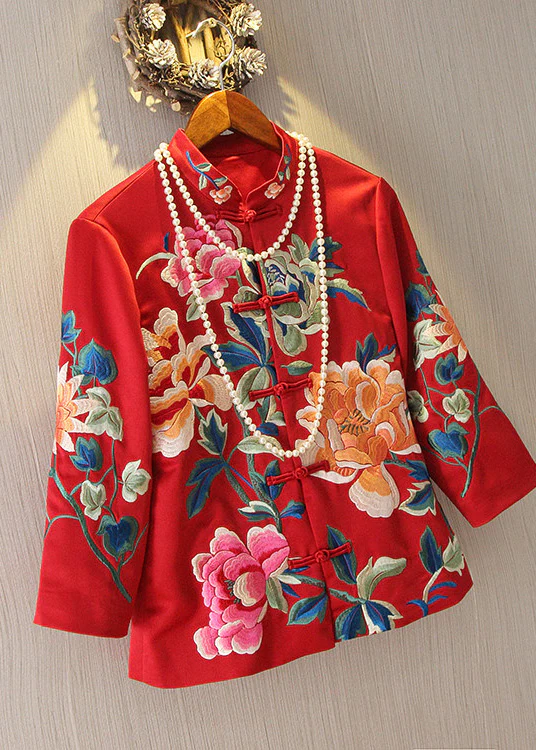 Chinese Style Red Party Travel Floral Jacket