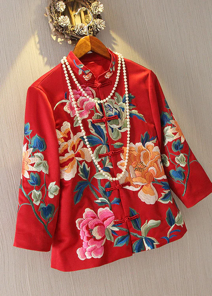 Chinese Style Red Party Travel Floral Jacket